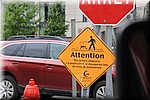 Waarschuwing, winkelwagentjes blokkeren buiten winkelgebied